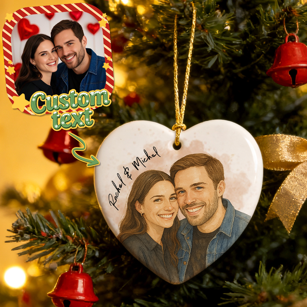 Custom Watercolor Portrait Ornament – Personalized Photo & Names Ornaments Romantic Gift for Your Loved One