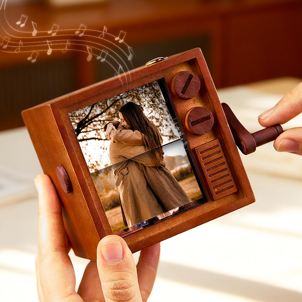 Custom TV Photo Flipbook Frame Animation Machine Mechanical Hand-cranked Flipbook Box with Light Black Walnut Christmas Gifts - soufeelus