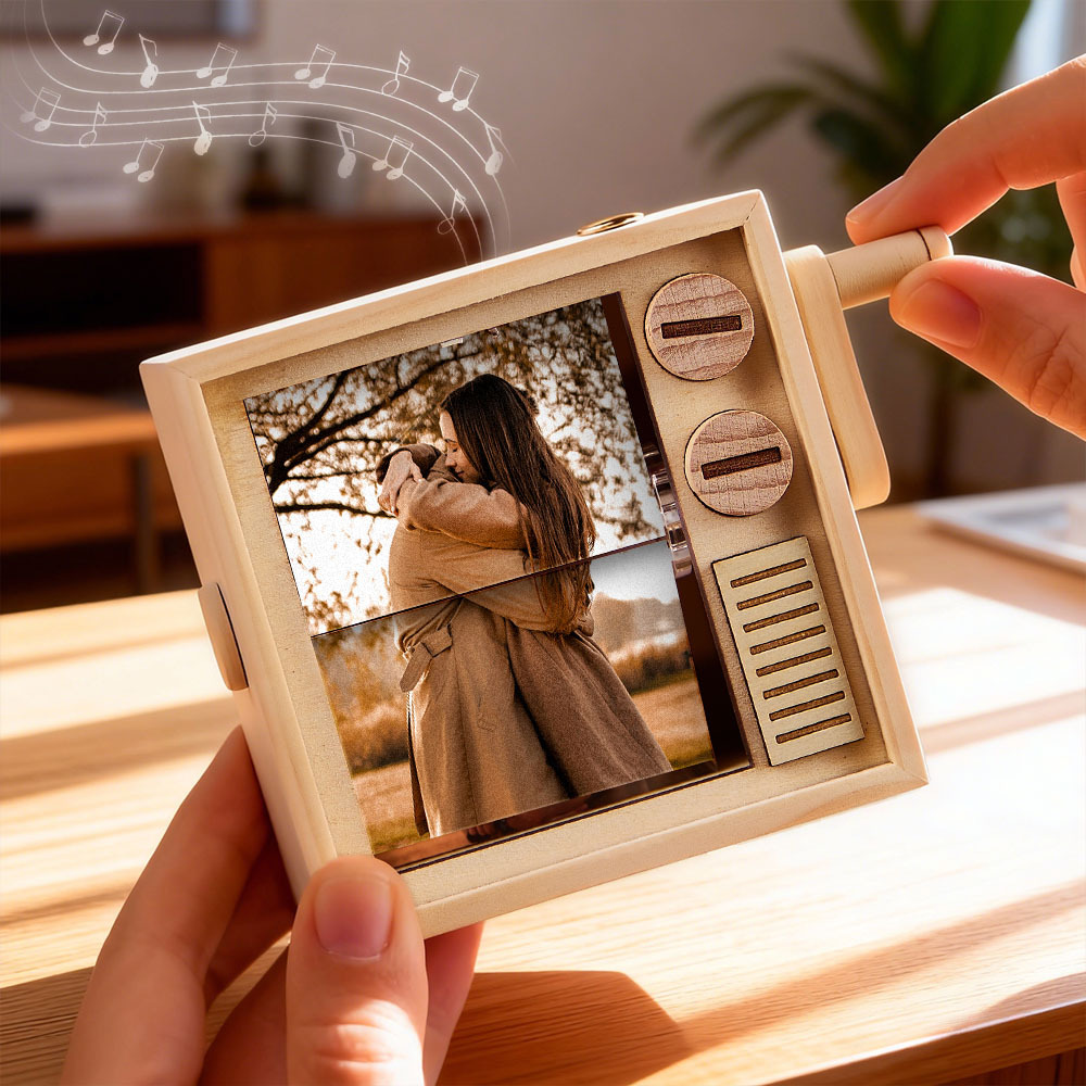 Custom TV Photo Flipbook Frame Animation Machine Mechanical Hand-cranked Flipbook Box with Light Black Walnut Christmas Gifts - soufeelus