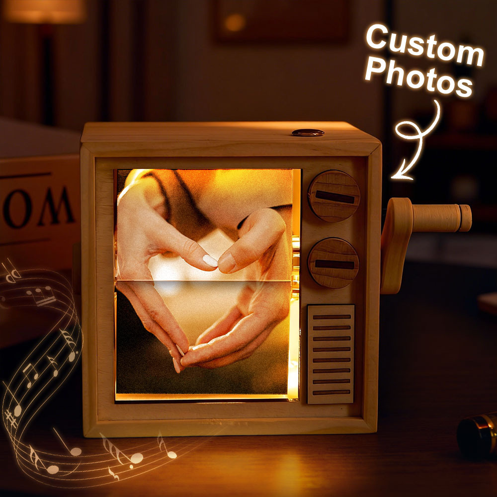 Custom TV Photo Flipbook Frame Animation Machine Mechanical Hand-cranked Flipbook Box with Light Black Walnut Christmas Gifts - soufeelus