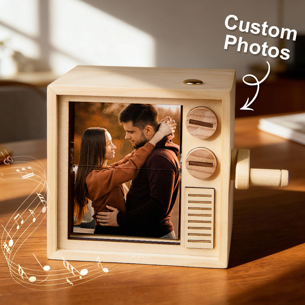 Custom TV Photo Flipbook Frame Animation Machine Mechanical Hand-cranked Flipbook Box with Light Black Walnut Christmas Gifts - soufeelus