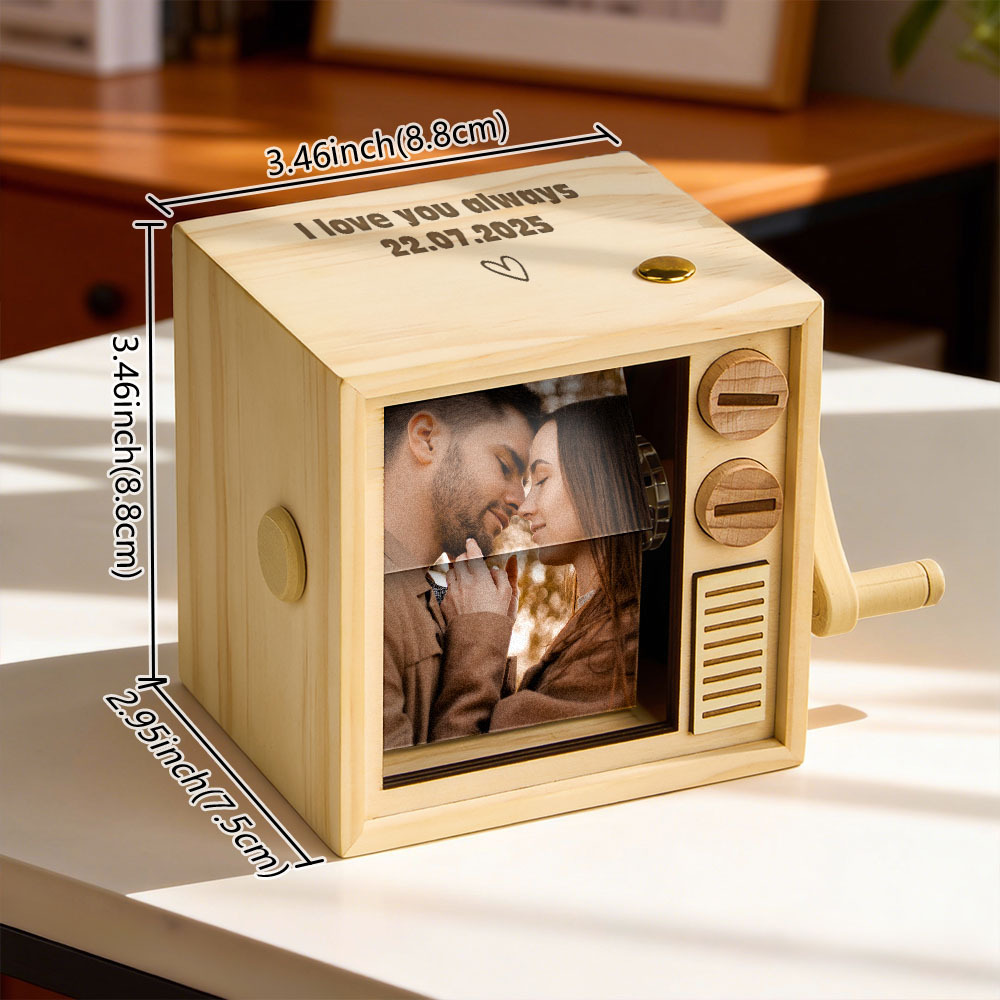 Custom TV Photo Flipbook Frame Animation Machine Mechanical Hand-cranked Flipbook Box with Light Black Walnut Christmas Gifts - soufeelus