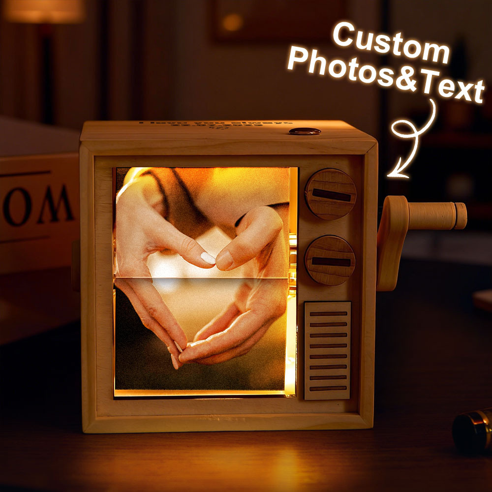 Custom TV Photo Flipbook Frame Animation Machine Mechanical Hand-cranked Flipbook Box with Light Black Walnut Christmas Gifts - soufeelus