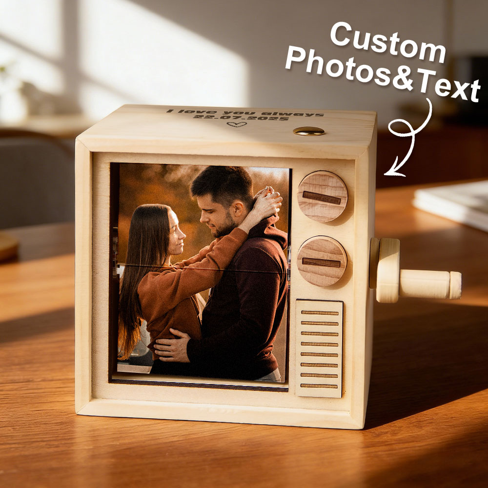 Custom TV Photo Flipbook Frame Animation Machine Mechanical Hand-cranked Flipbook Box with Light Black Walnut Christmas Gifts - soufeelus