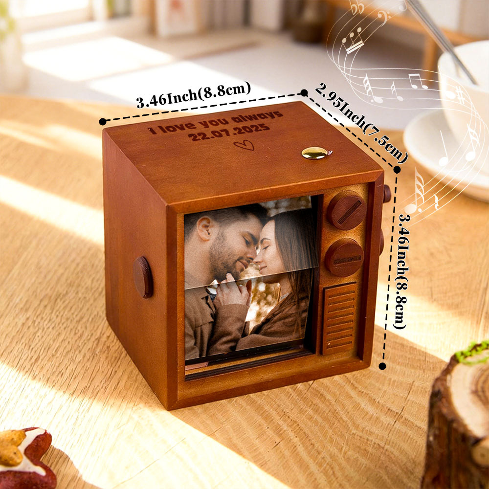 Custom TV Photo Flipbook Frame Animation Machine Mechanical Hand-cranked Flipbook Box with Light Black Walnut Christmas Gifts - soufeelus