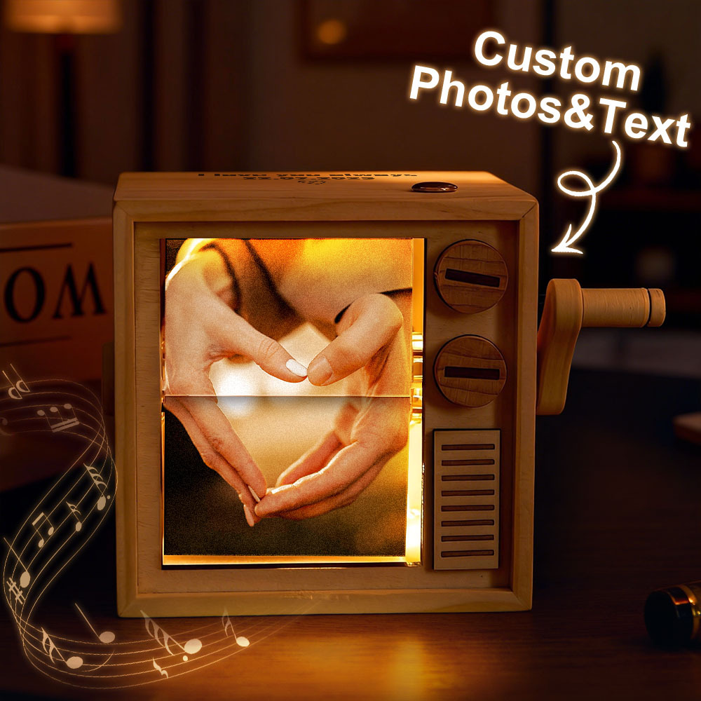 Custom TV Photo Flipbook Frame Animation Machine Mechanical Hand-cranked Flipbook Box with Light Black Walnut Christmas Gifts - soufeelus