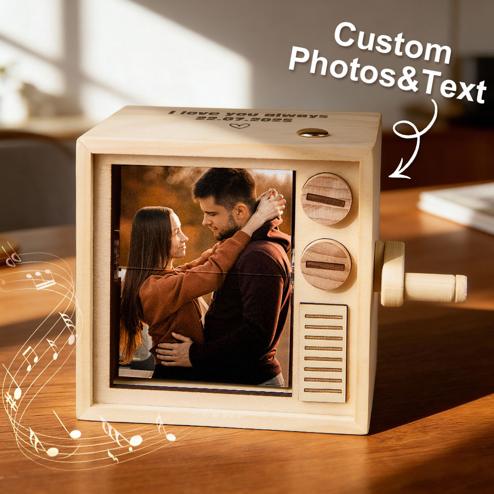 Custom TV Photo Flipbook Frame Animation Machine Mechanical Hand-cranked Flipbook Box with Light Black Walnut Christmas Gifts - soufeelus