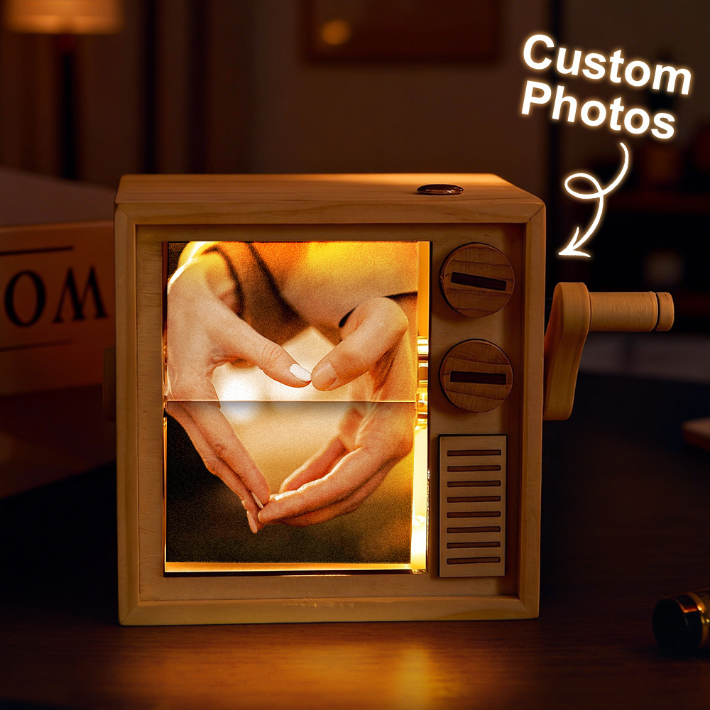 Custom TV Photo Flipbook Frame Animation Machine Mechanical Hand-cranked Flipbook Box with Light Black Walnut Christmas Gifts - soufeelus