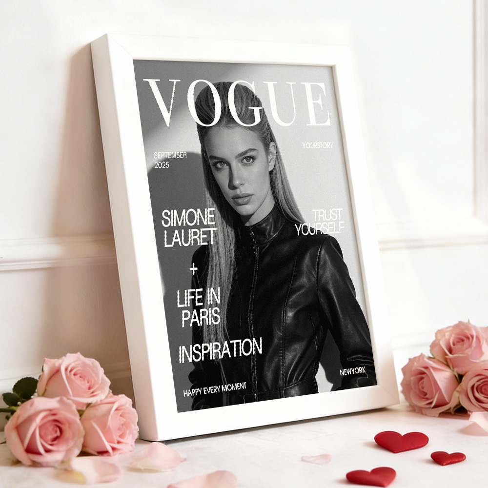Valentine's Day Gift Custom Vogue Magazine Frame Personalized Photo & Text Decor Gift for Birthdays Anniversary - CustWit