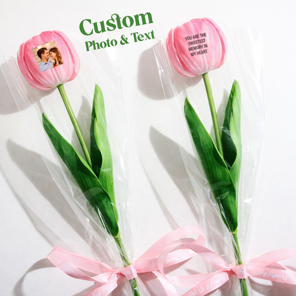 Custom Photo Tulip Flowers Personalized Text Artificial Flowers the Best Gift for Family for Couples