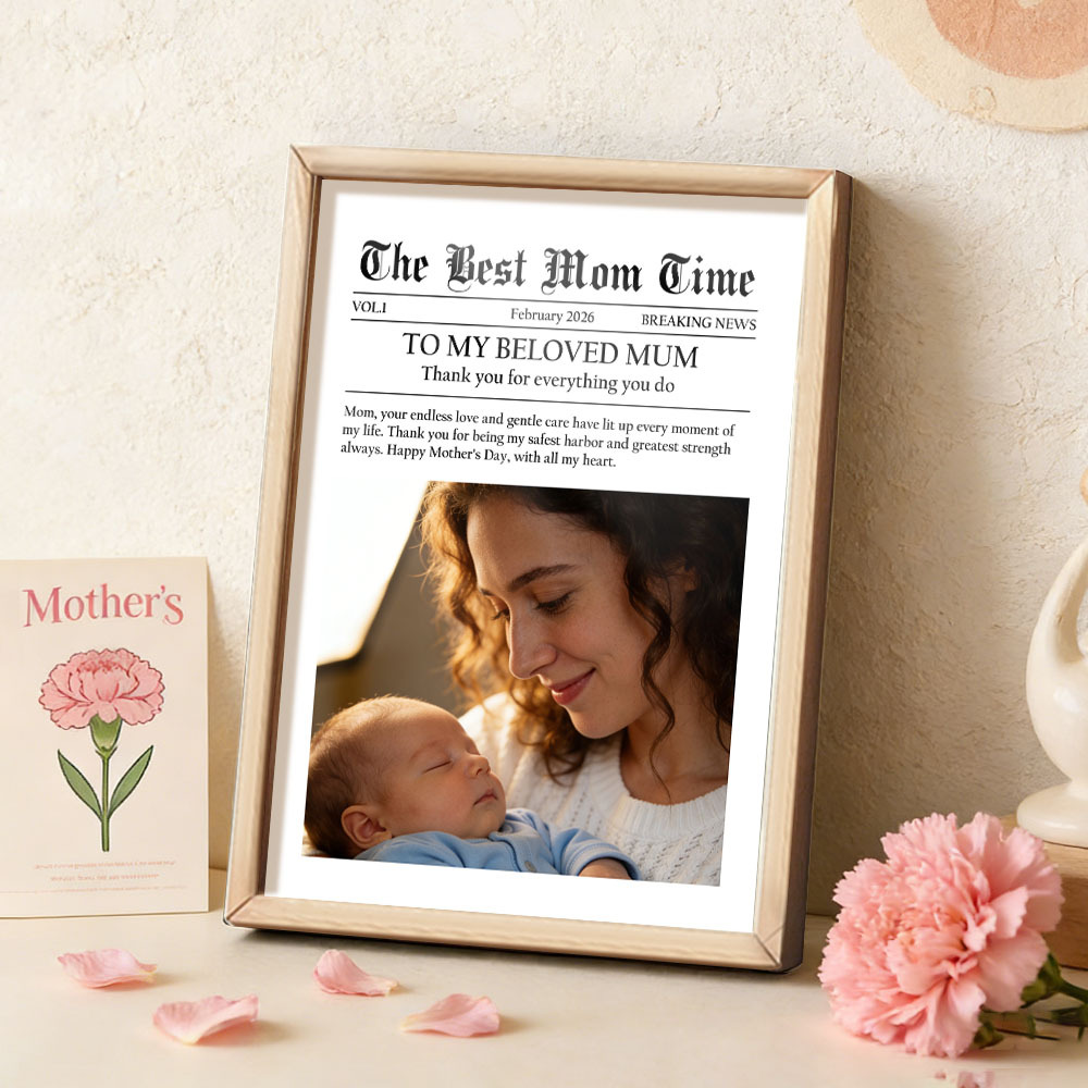 Custom Newspaper Style Photo Frame - Personalized Mother's Day Gift with Custom Text & Photo