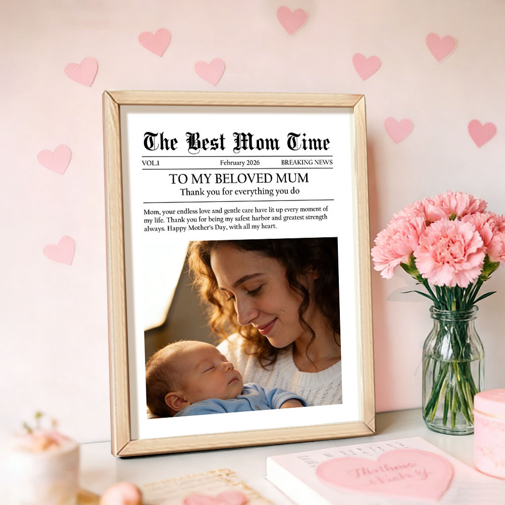Custom Newspaper Style Photo Frame - Personalized Mother's Day Gift with Custom Text & Photo