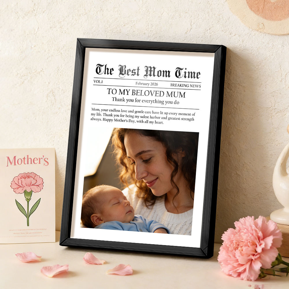 Custom Newspaper Style Photo Frame - Personalized Mother's Day Gift with Custom Text & Photo