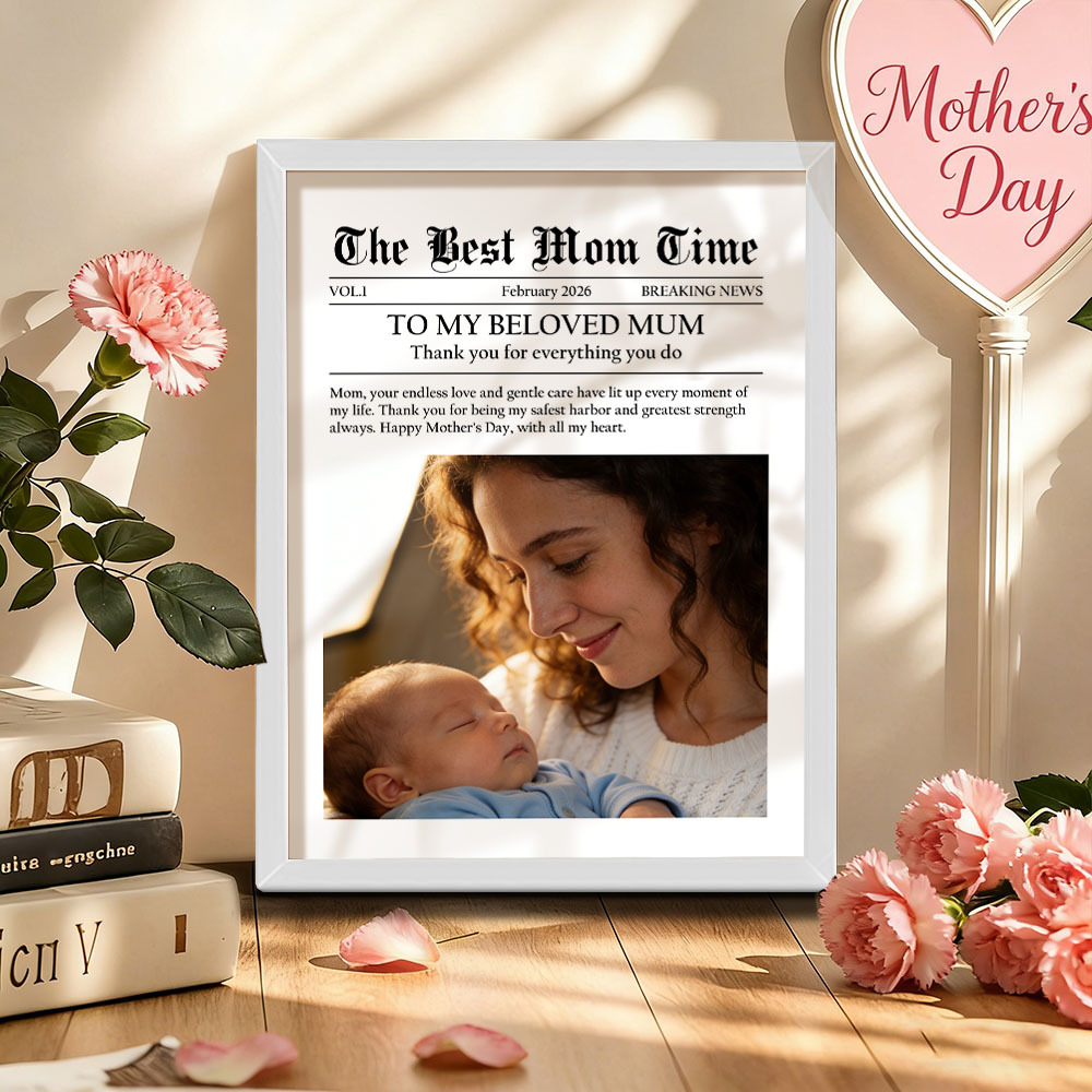 Custom Newspaper Style Photo Frame - Personalized Mother's Day Gift with Custom Text & Photo