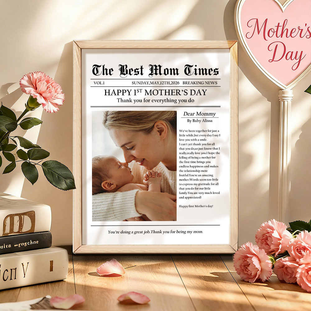 Custom Newspaper Style Photo Frame - Personalized Mother's Day Gift with Custom Text & Photo