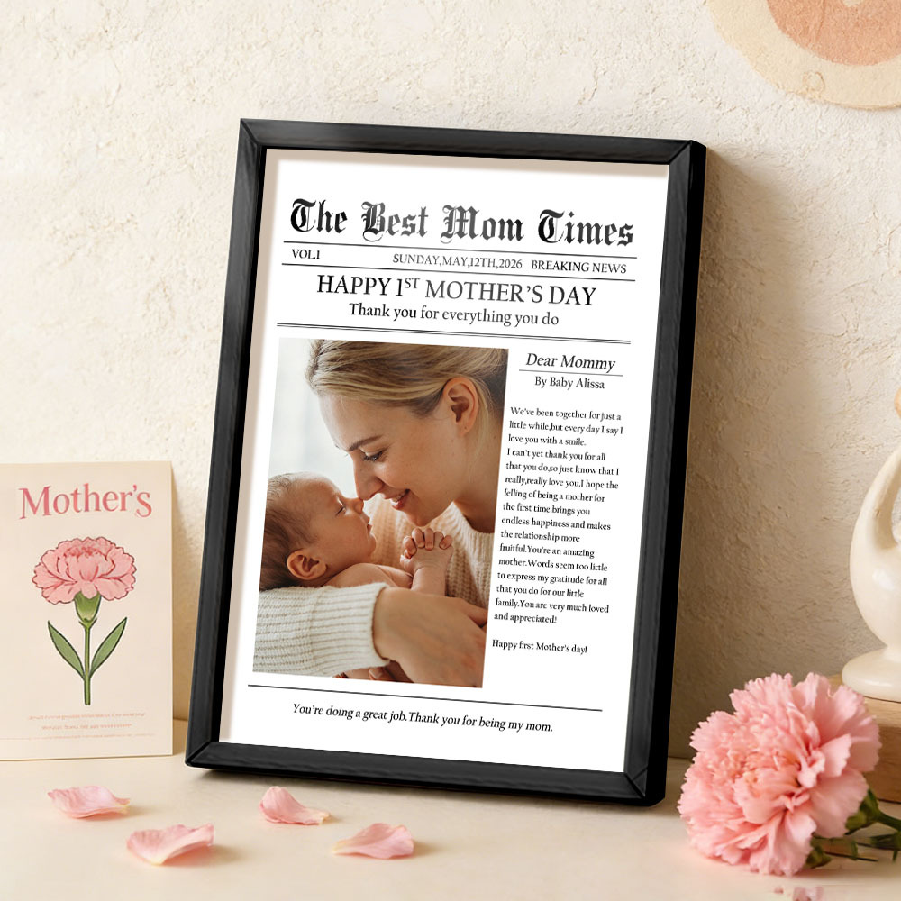Custom Newspaper Style Photo Frame - Personalized Mother's Day Gift with Custom Text & Photo