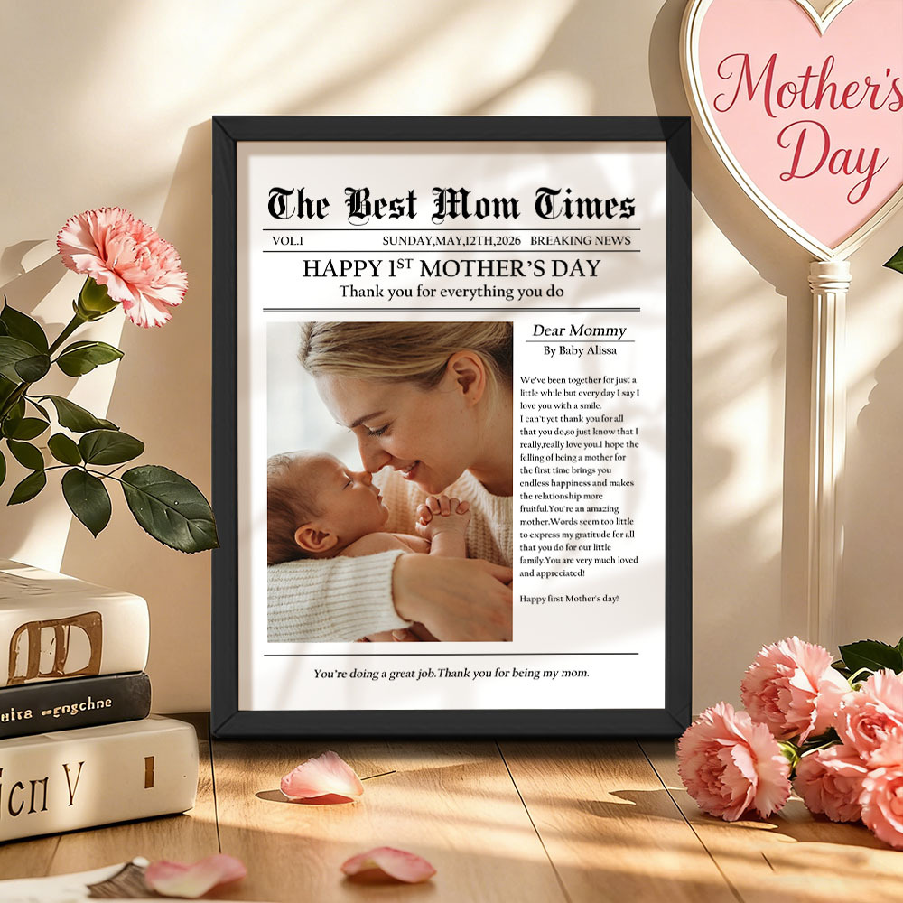 Custom Newspaper Style Photo Frame - Personalized Mother's Day Gift with Custom Text & Photo