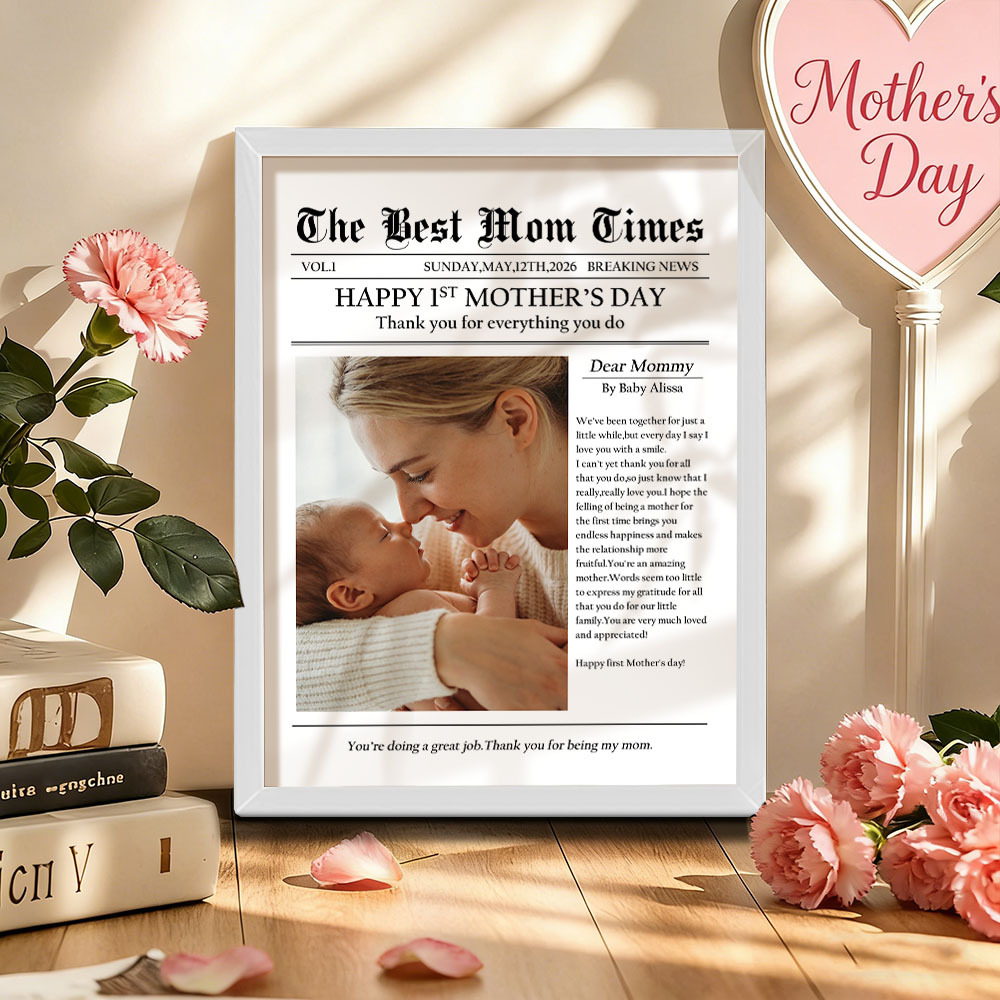 Custom Newspaper Style Photo Frame - Personalized Mother's Day Gift with Custom Text & Photo