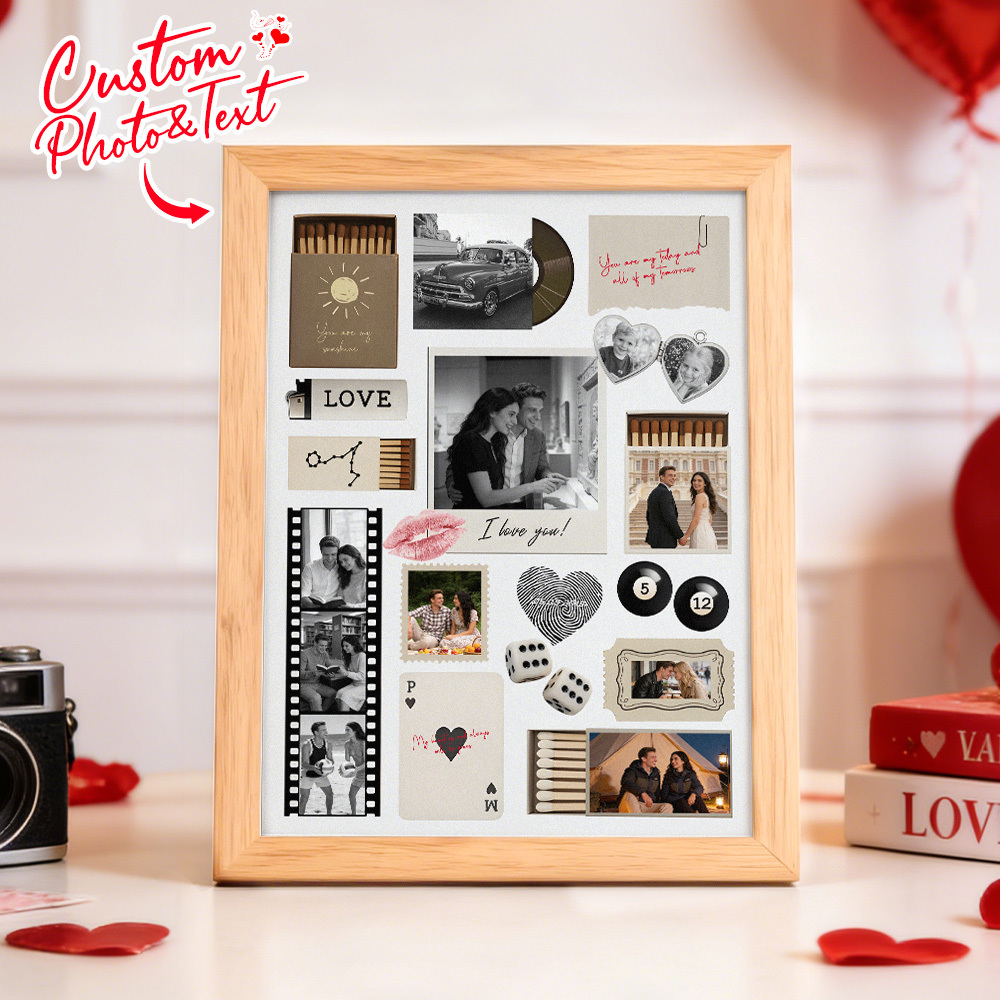 Custom Photo Matchbox Wooden Frame with Your Text Matchbook Poster Print Wall Art Anniversary Gift - CustWit