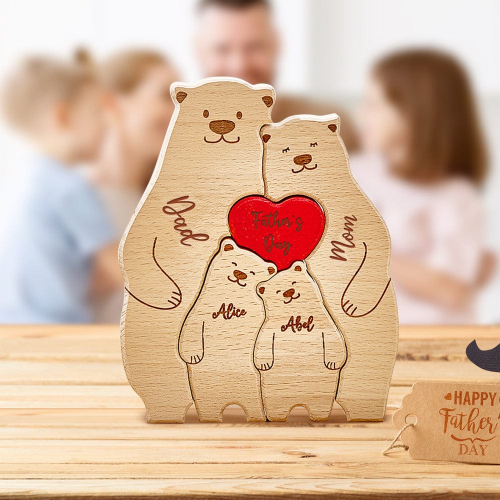 Father's Day Gifts Personalized Wooden Bears Custom Family Member Names Puzzle Home Decor Gifts