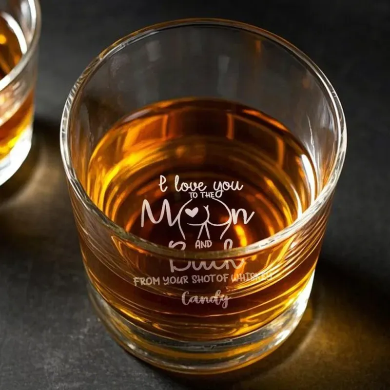 Custom Text Message Gift Glassware Engraved Bottom Whiskey Glass