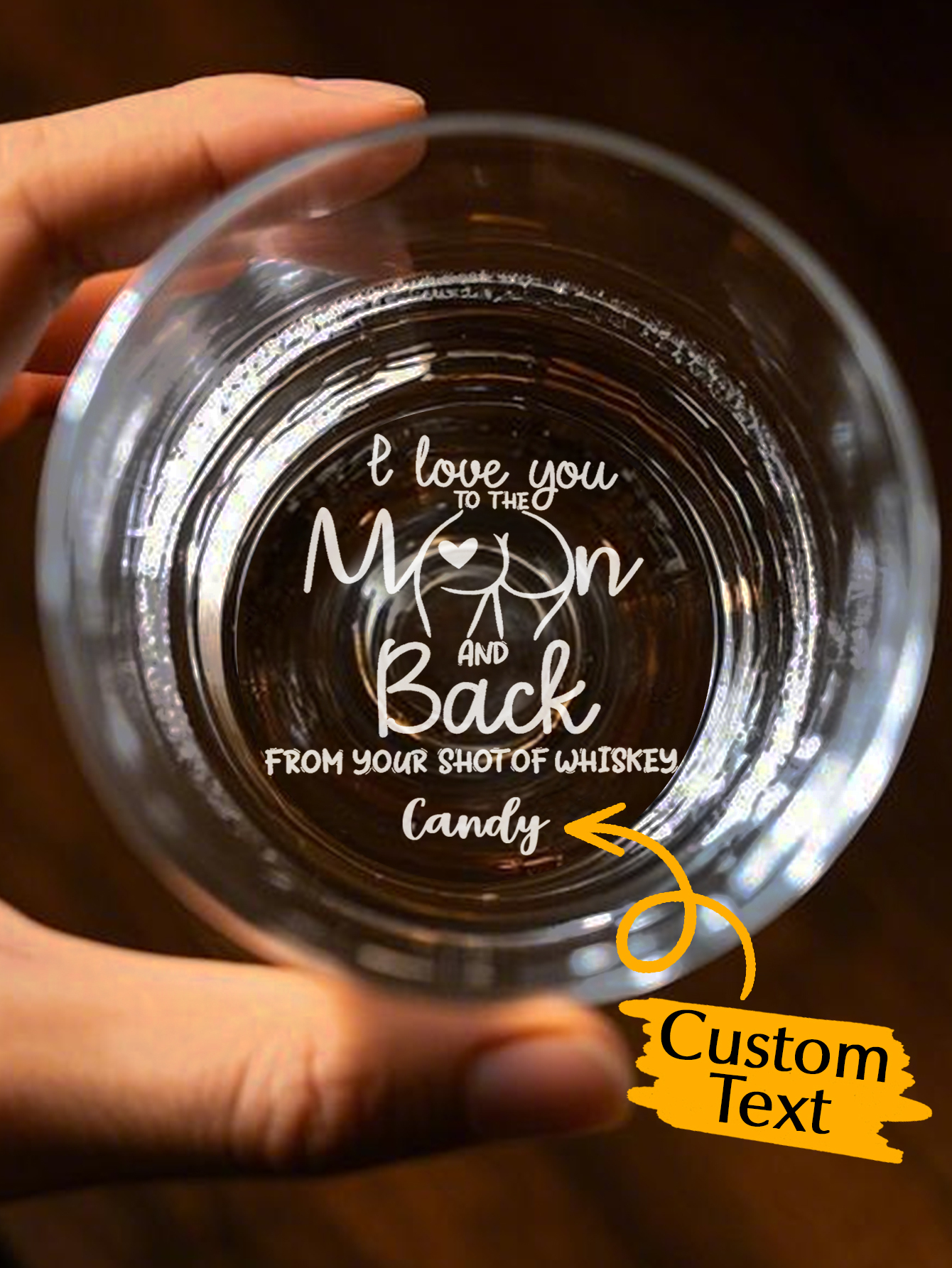 Custom Text Message Gift Glassware Engraved Bottom Whiskey Glass