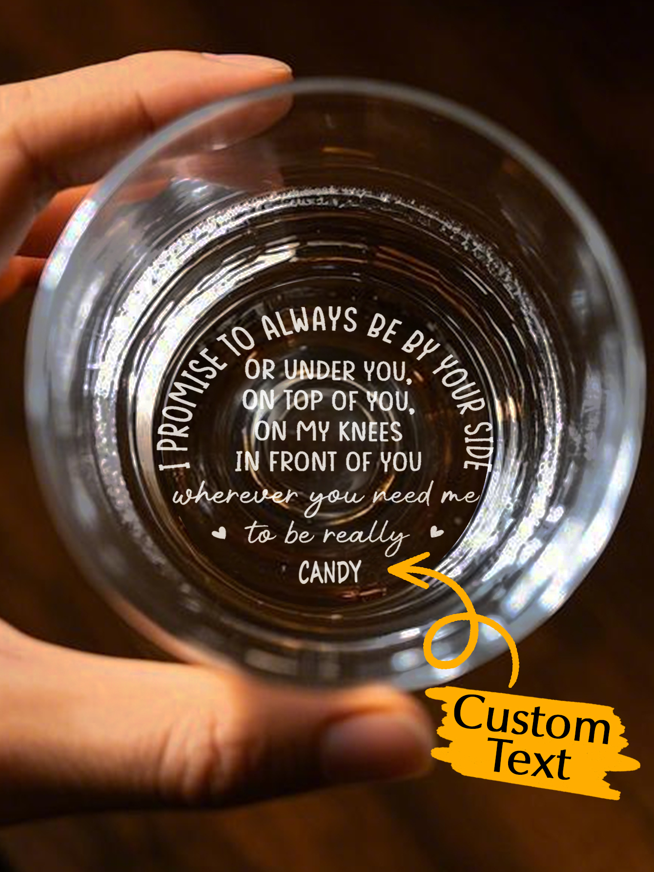 Custom Text Message Gift Glassware Engraved Bottom Whiskey Glass