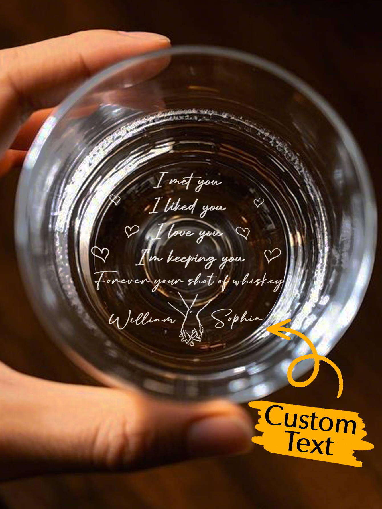 Custom Text Message Gift Glassware Engraved Bottom Whiskey Glass