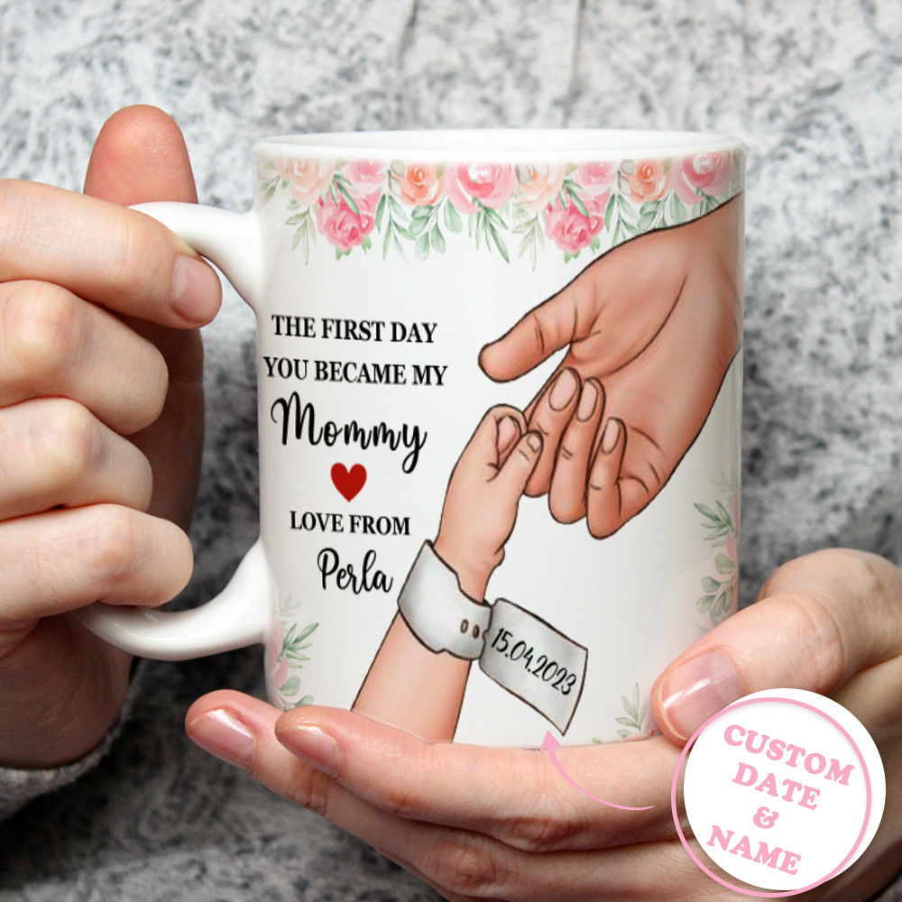 Custom Date & Name Mother's Day Hand-in-Hand Mug