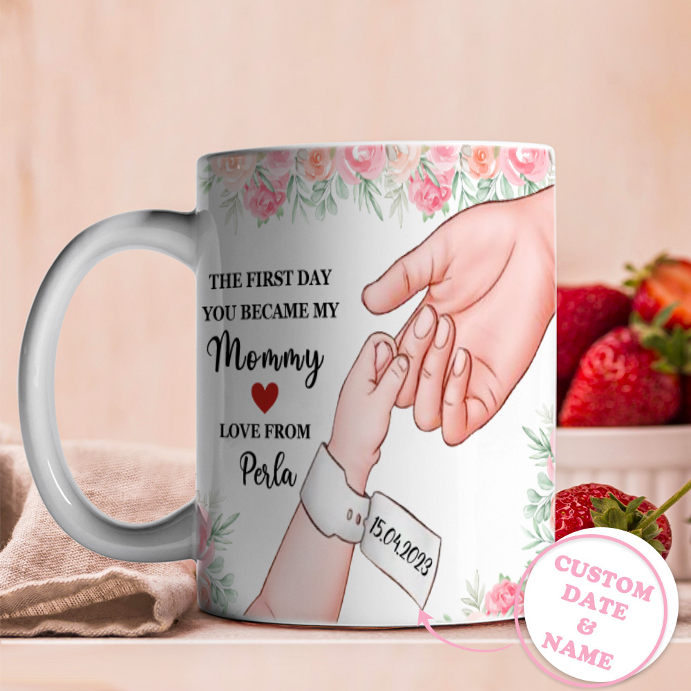 Custom Date & Name Mother's Day Hand-in-Hand Mug