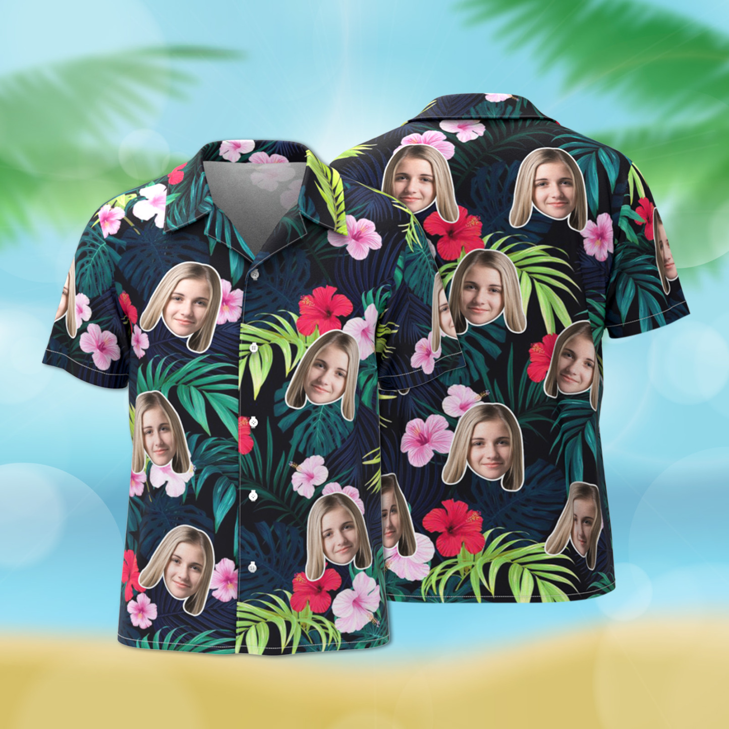 Custom Hawaiian Shirt Tropical Floral Hawaii Shirt All Over Print Face Dark Color Shirt