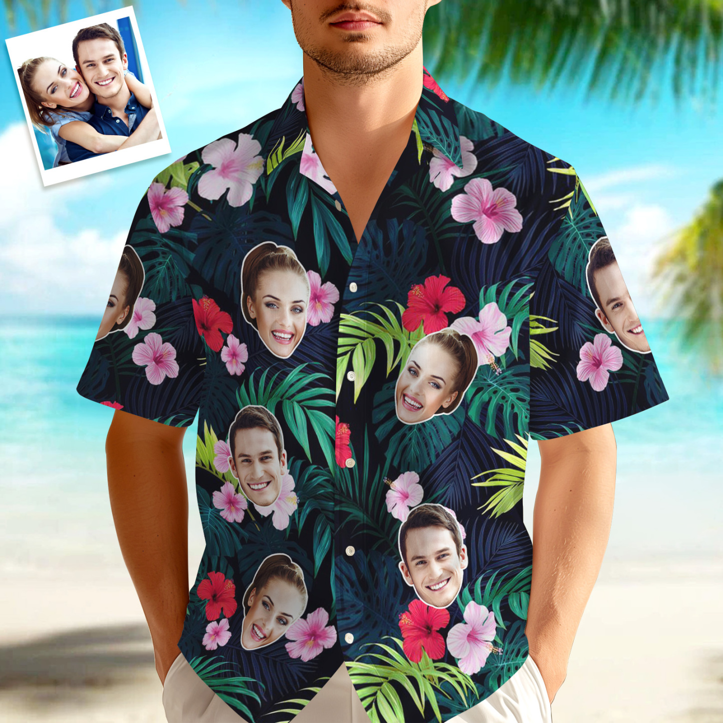 Custom Hawaiian Shirt Tropical Floral Hawaii Shirt All Over Print Face Dark Color Shirt