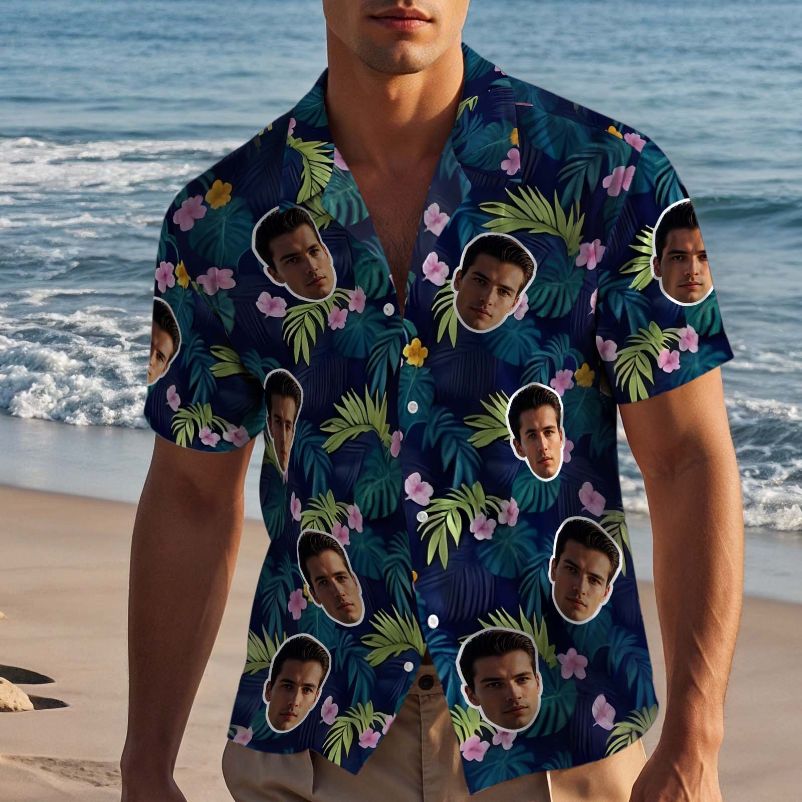 Custom Hawaiian Shirt with Photo Personalized Face Fun Party Shirts for Dad’s Gift