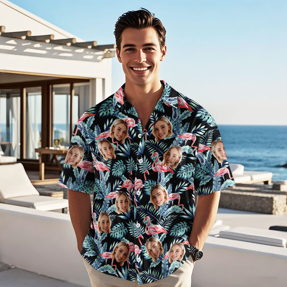 Personalized Flamingo Hawaiian Shirt Custom Face Hawaiian Shirts Father's Day