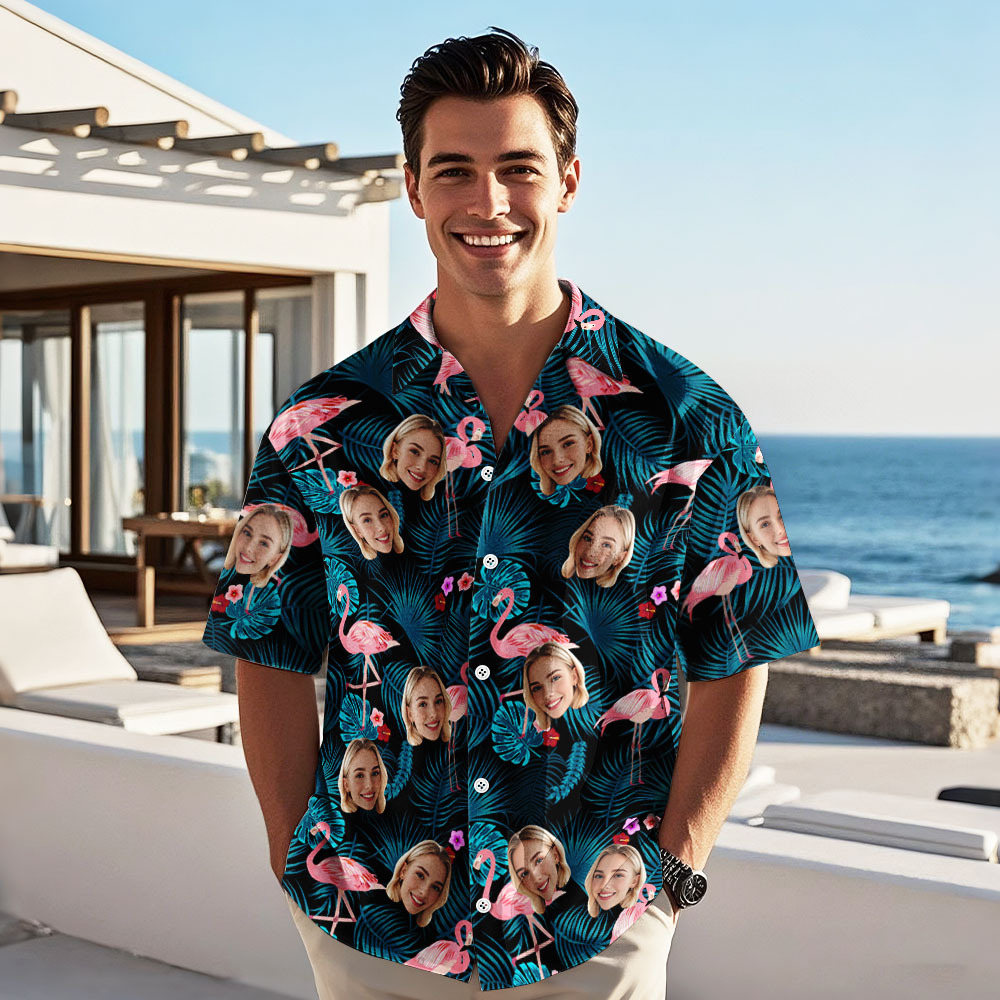 Personalized Flamingo Hawaiian Shirt Custom Face Hawaiian Shirts Father's Day