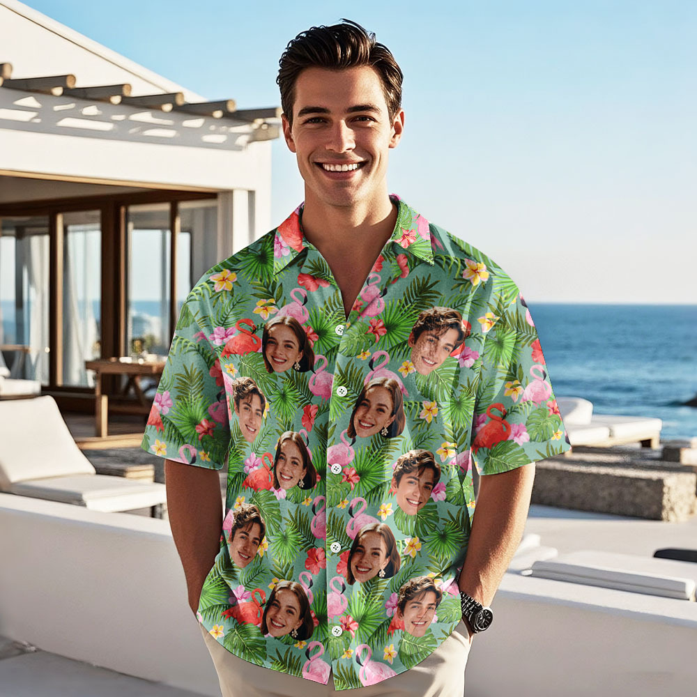 Personalized Flamingo Hawaiian Shirt Custom Face Hawaiian Shirts Father's Day