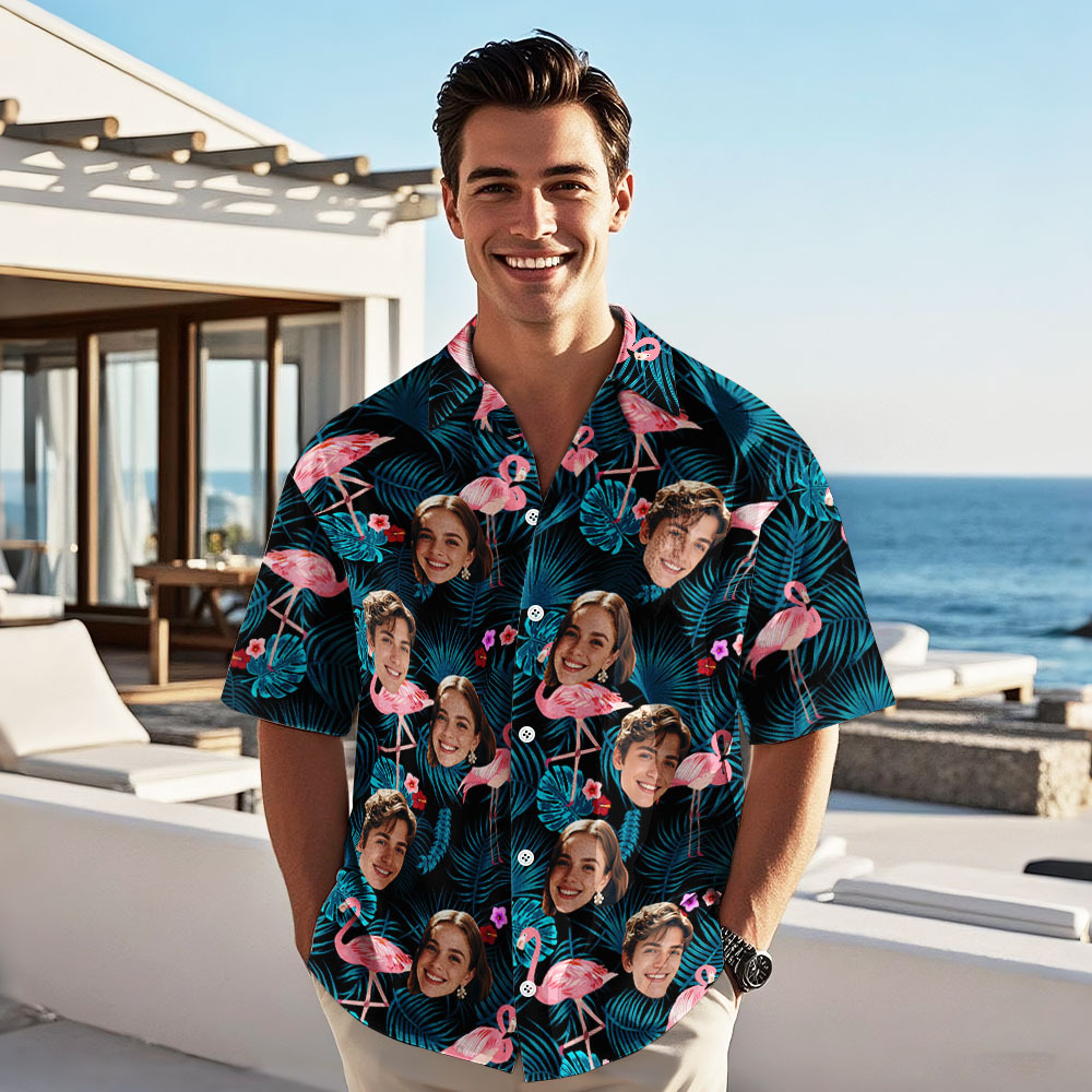 Personalized Flamingo Hawaiian Shirt Custom Face Hawaiian Shirts Father's Day