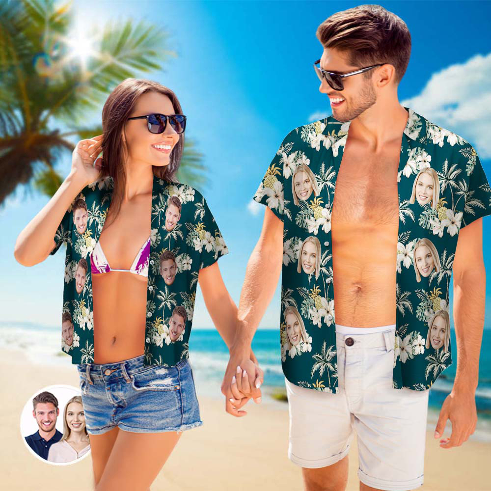 Custom Photo Funky Vintage Hawaiian Shirt Casual Button-Down Short Sleeve Unisex-For Couple