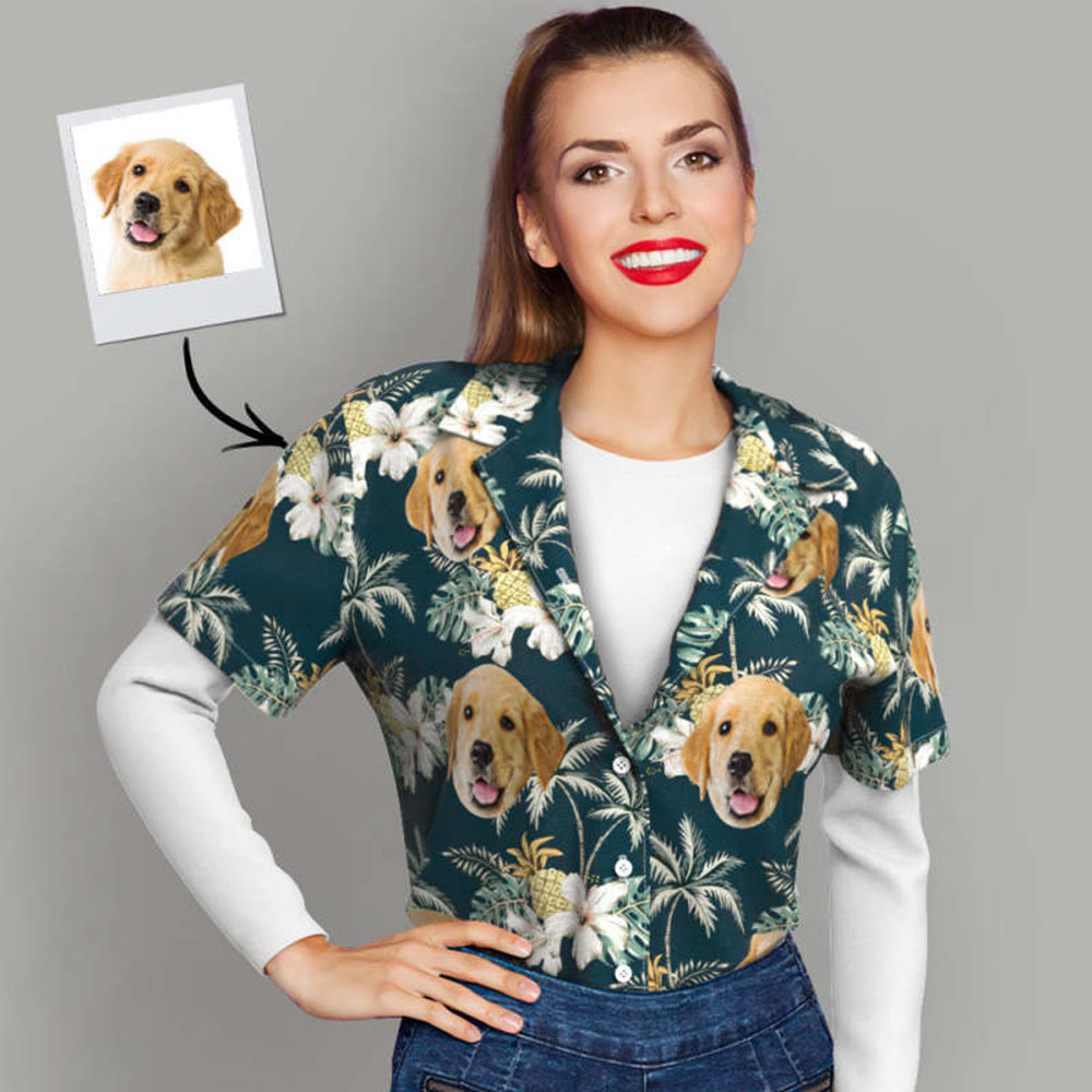 Custom Photo Funky Vintage Hawaiian Shirt Casual Button-Down Short Sleeve-For Her
