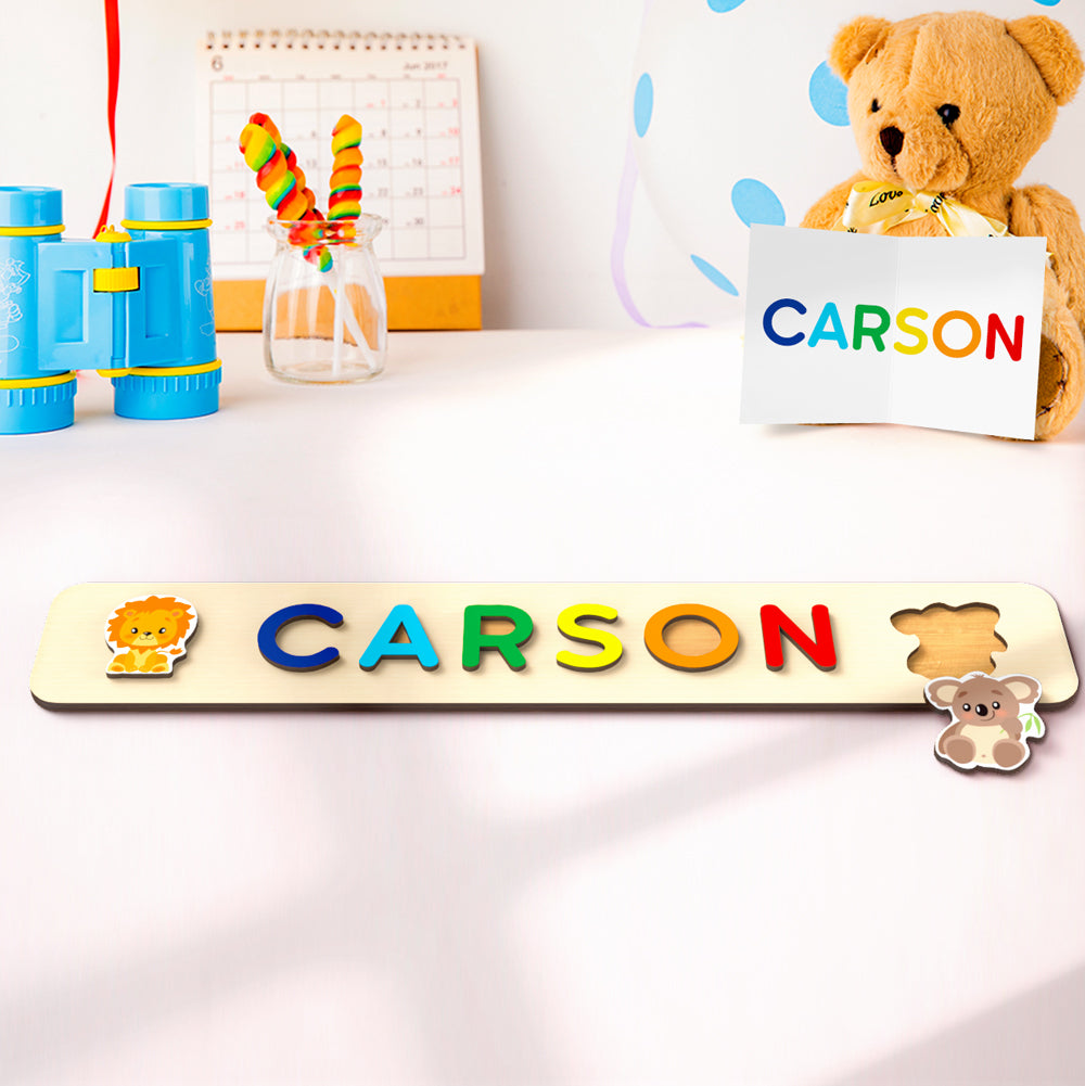 Custom Wooden Name Puzzle Personalised Animals Dinosaur Puzzle Toys for Baby Gift