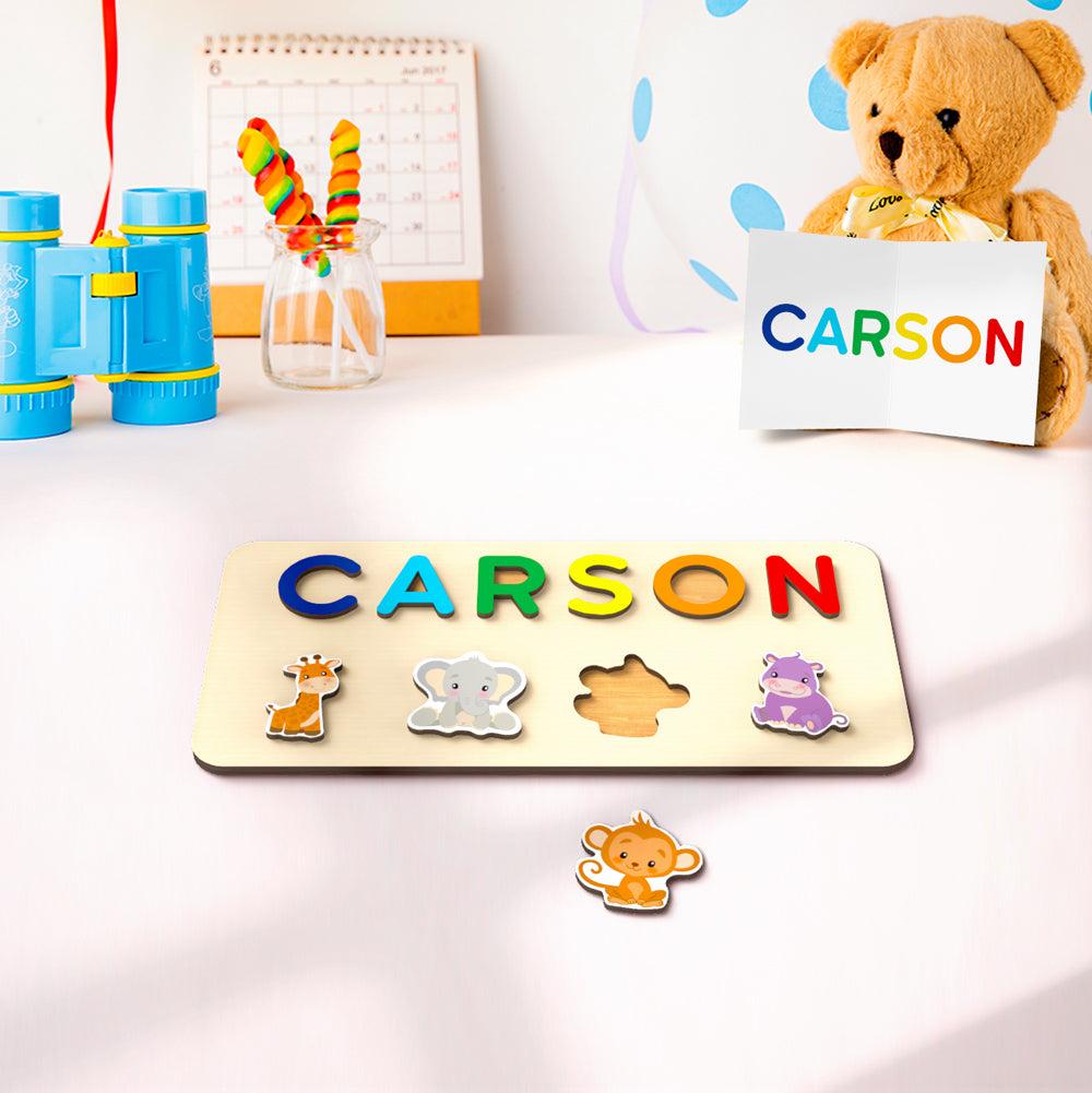 Custom Wooden Name Puzzle Personalised Animals Dinosaur Puzzle Toys for Baby Gift