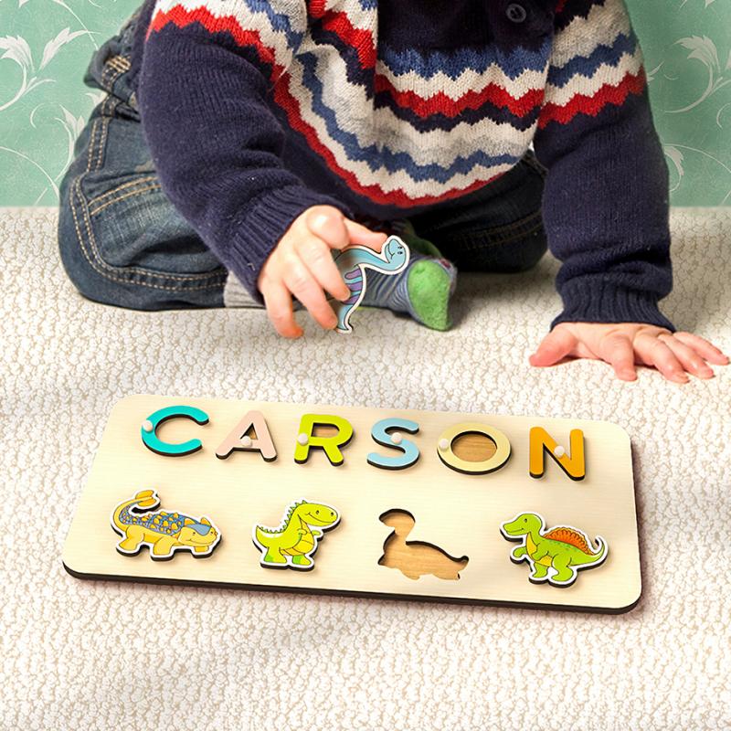 Custom Wooden Name Puzzle with Pegs Personalised Animals Puzzle Toys for Baby Gift