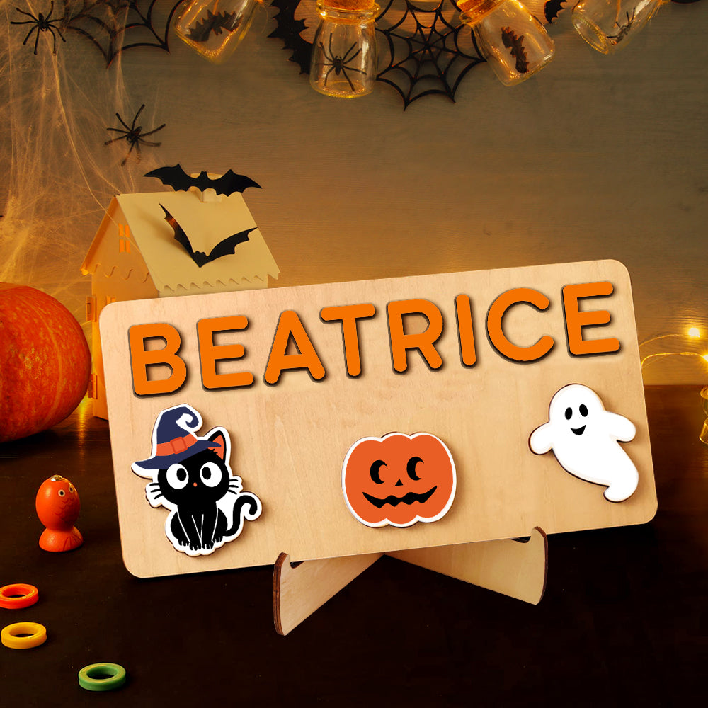 Custom Halloween Wooden Name Puzzle Toy Personalised Name Puzzle Montessori Toy Gift for Baby