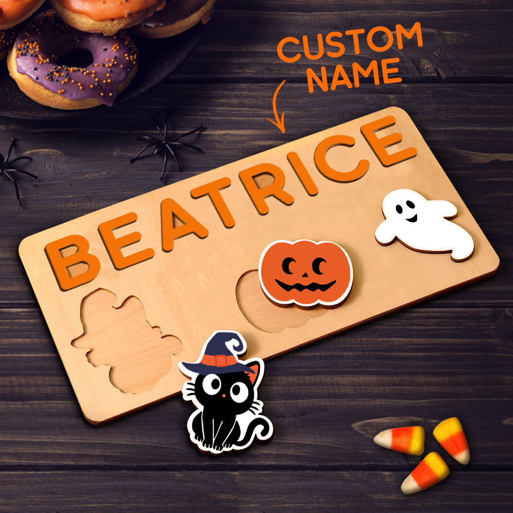 Custom Halloween Wooden Name Puzzle Toy Personalised Name Puzzle Montessori Toy Gift for Baby