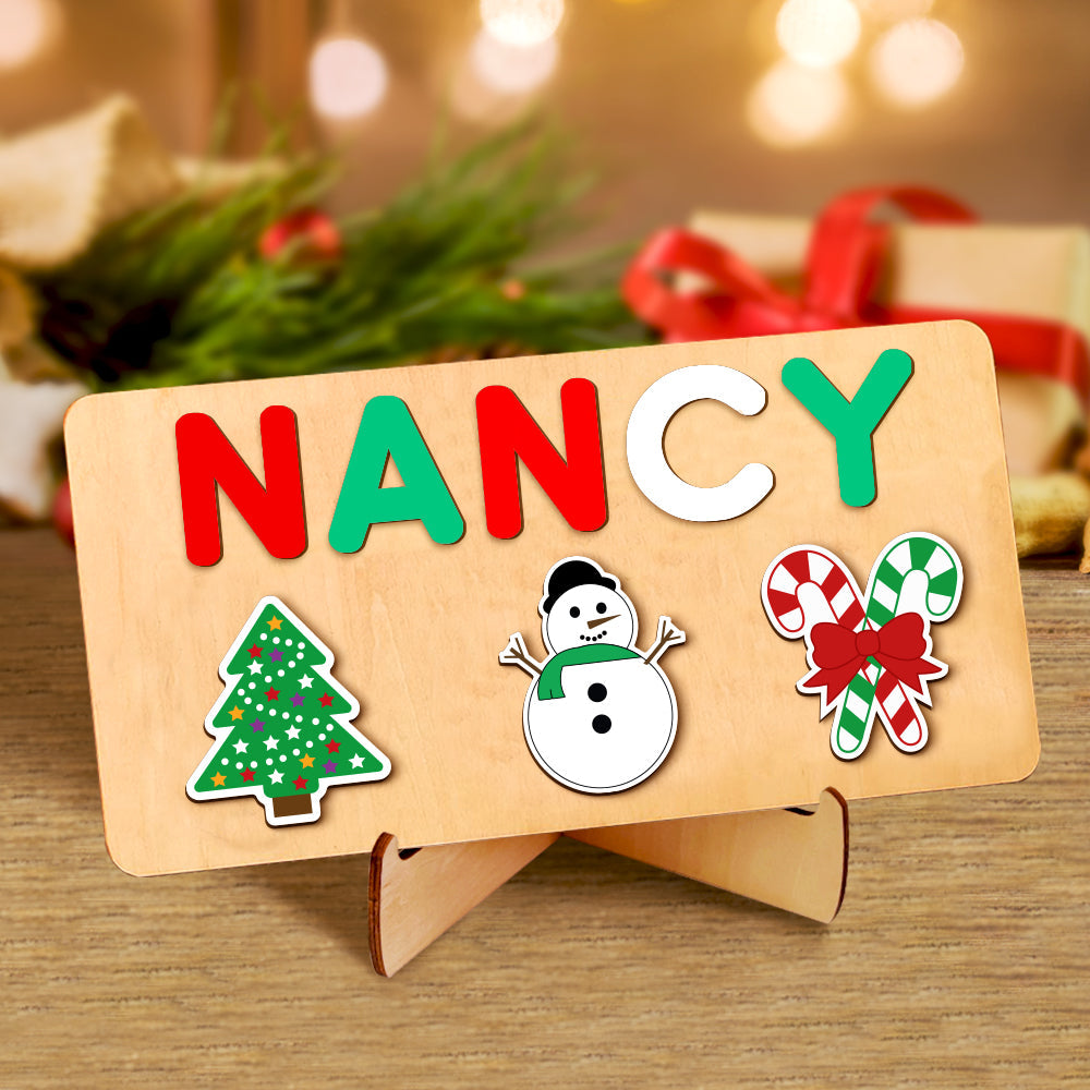 Custom Christmas Wooden Name Puzzle Toy Personalised Name Puzzle Montessori Toy Gift for Baby