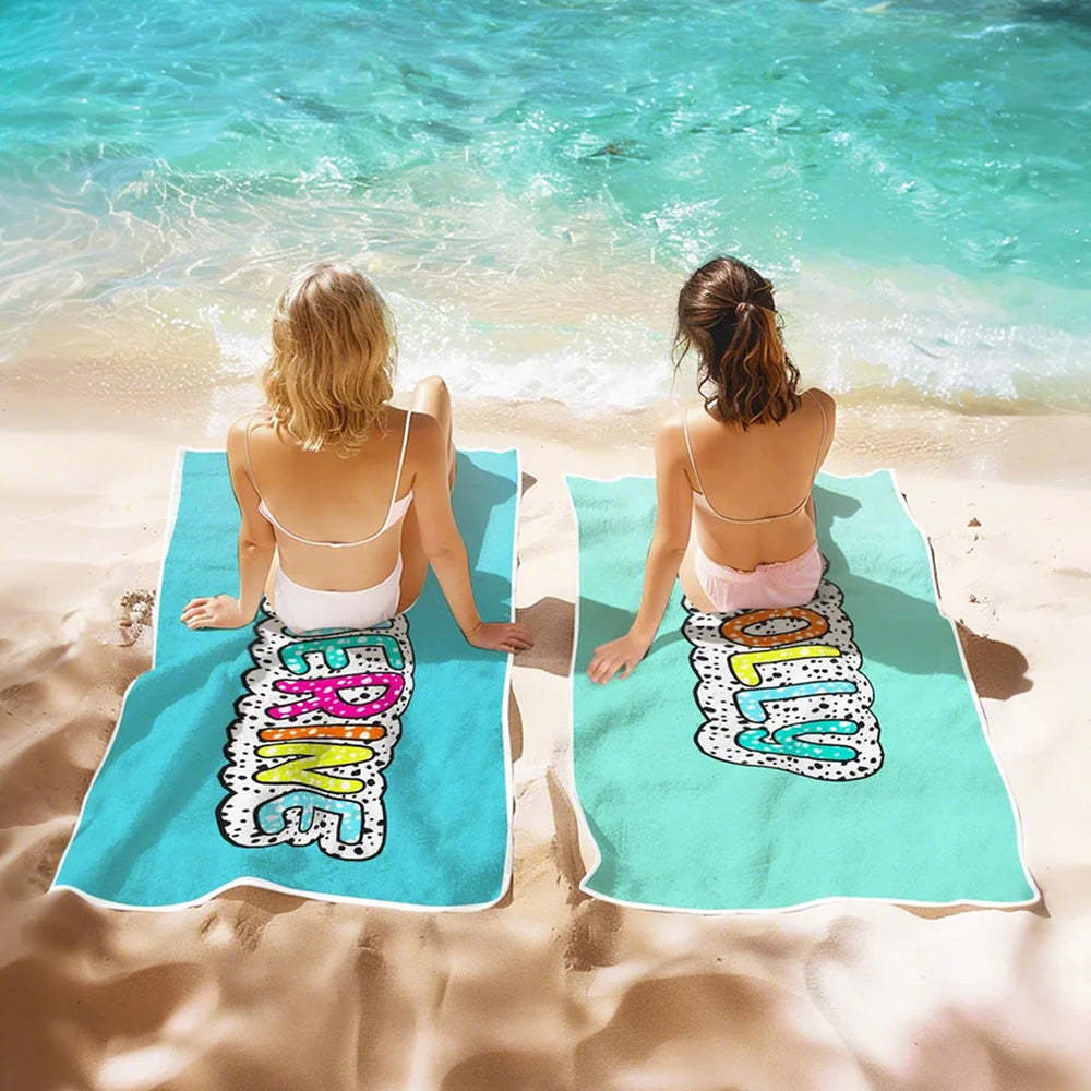 Personalized Dalmatian Dots Beach Towel with Rainbow Name Summer Vacation Bridesmaid Party Gift for Her - CustWit