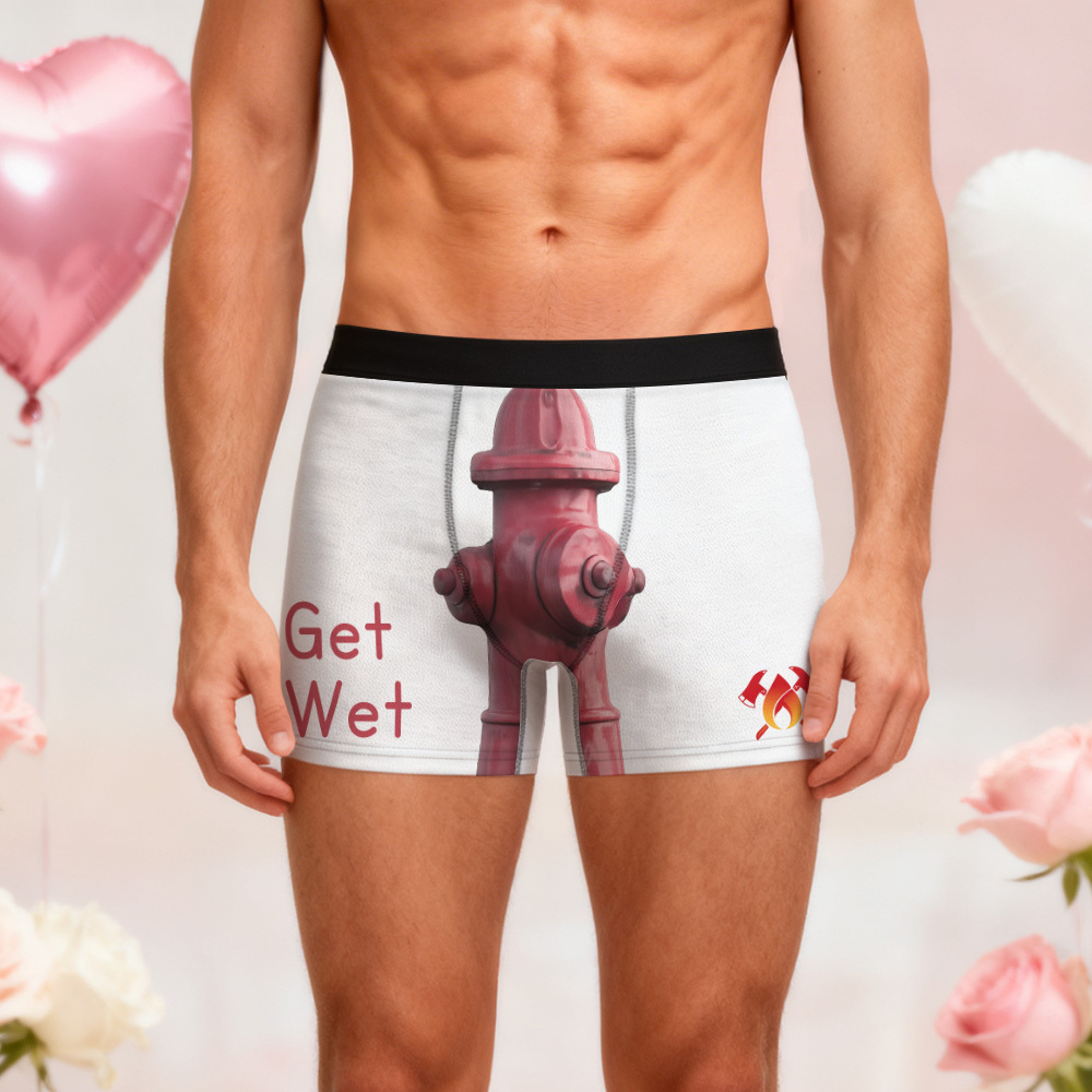 Personalized Firefighter Themed Funny Boxer Briefs Underwear with Fire Hydrant Playful Gift for Boyfriend or Husband