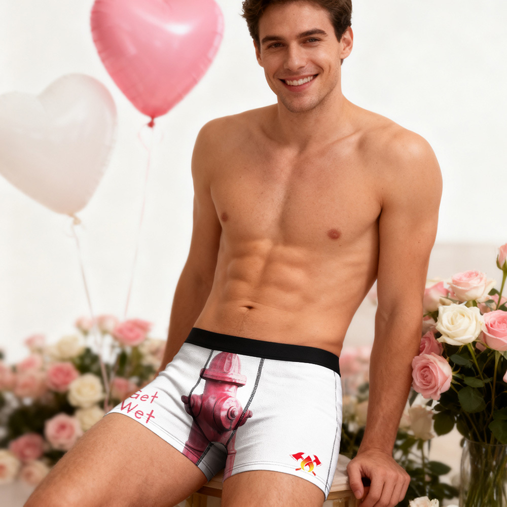 Personalized Firefighter Themed Funny Boxer Briefs Underwear with Fire Hydrant Playful Gift for Boyfriend or Husband