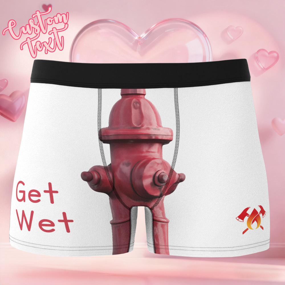 Personalized Firefighter Themed Funny Boxer Briefs Underwear with Fire Hydrant Playful Gift for Boyfriend or Husband