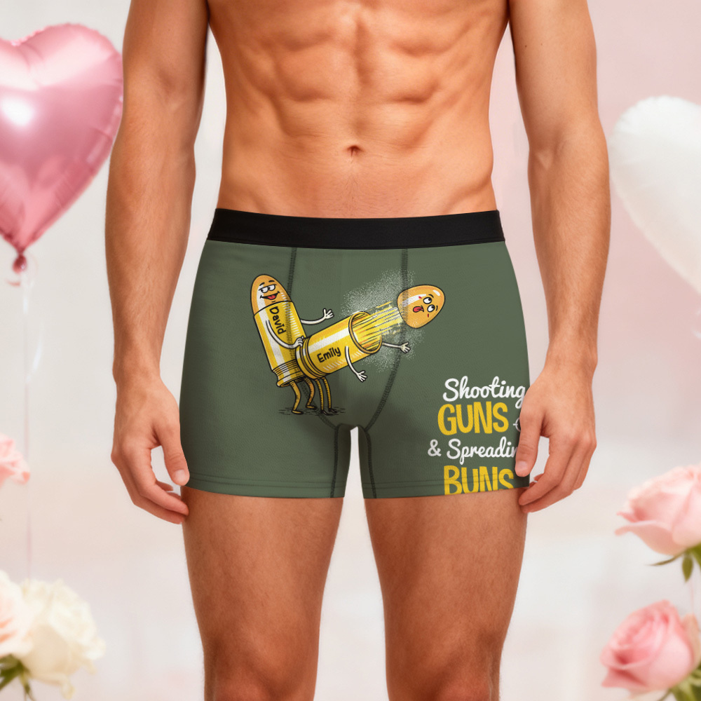 Personalized Funny Boxer Briefs Underwear with Bullet Design and Shooting Guns Spreading Buns Humorous Gifts